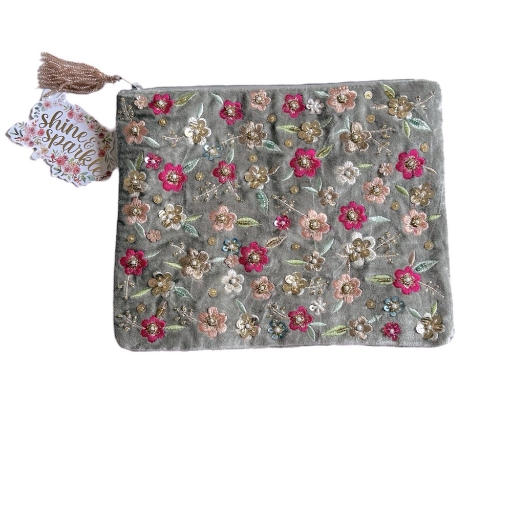 Shine & Sparkle Velvet Embroidered Embellished Bag NWT